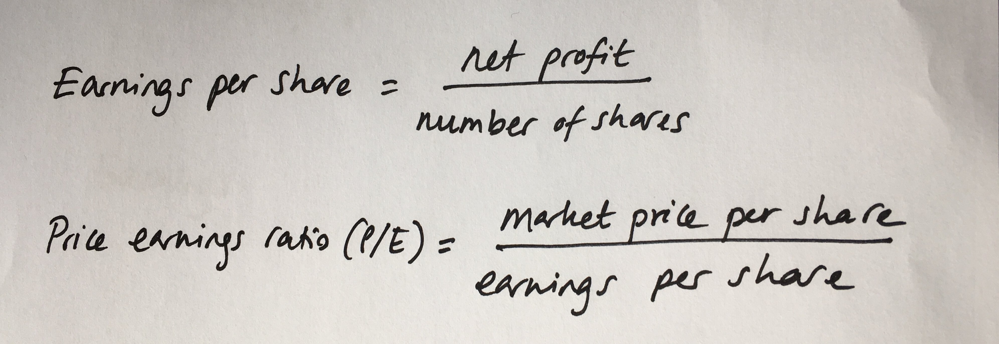 earnings per share and P/E ratio calculations