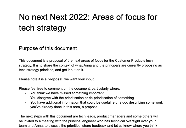 Screenshot of the beginning of the document, noting that it is a proposal, that we want input, and asking for comments and feedback
