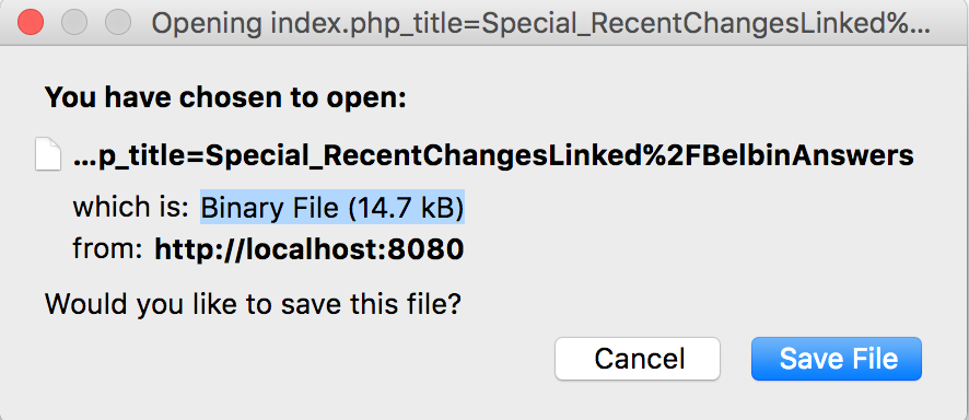 Dialog box indicating server thinks files are binary