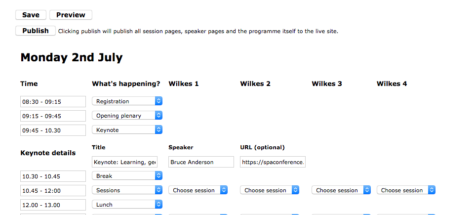 Basic form for editing programme